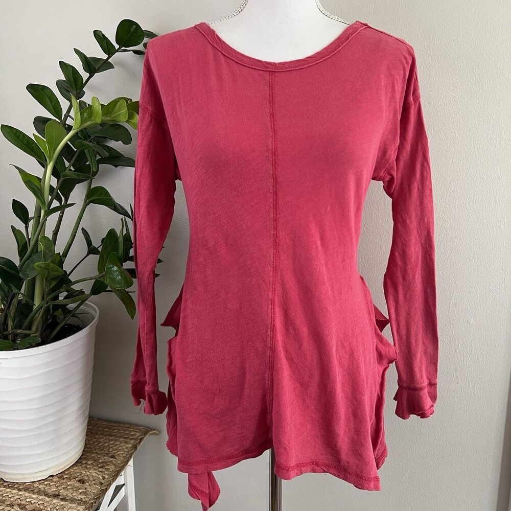 Wonderly Red Cotton Tattered Thrashed Soft Cozy Fitted Shirt Y2K Grunge Size XS